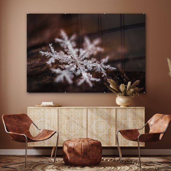 MuchoWow® Peinture sur verre 180x120 cm - Peinture sur verre acrylique - Flocon de neige en gros plan avec mise au point limitée - Photo sur verre - Peintures
