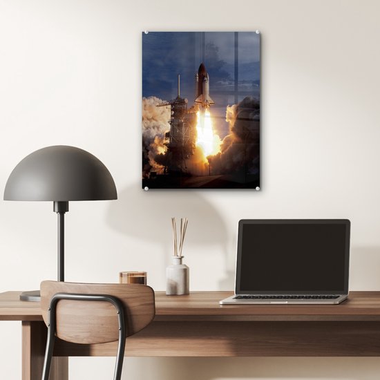 MuchoWow® Peinture sur verre 30x40 cm - Peinture sur verre acrylique - Lancement de la navette spatiale - Photo sur verre - Peintures