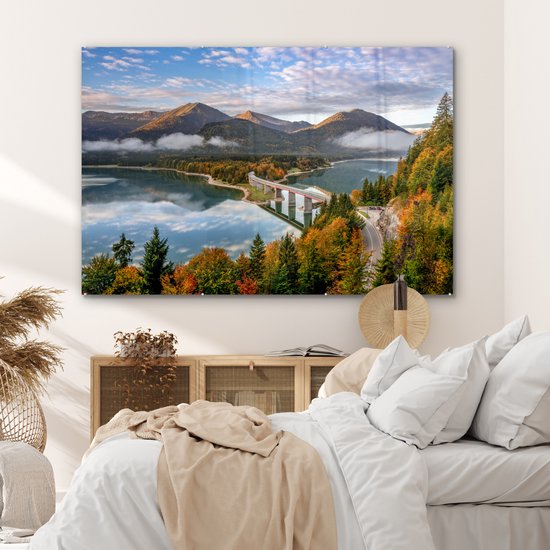 Peinture sur Verre - Alpes - Pont - Forêt - 150x100 cm - Peintures Acryliques - Photo sur Glas