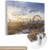 MuchoWow® Glasschilderij 150x100 cm - Schilderij acrylglas - Wenen - Reuzenrad - Zonsondergang - Foto op glas - Schilderijen