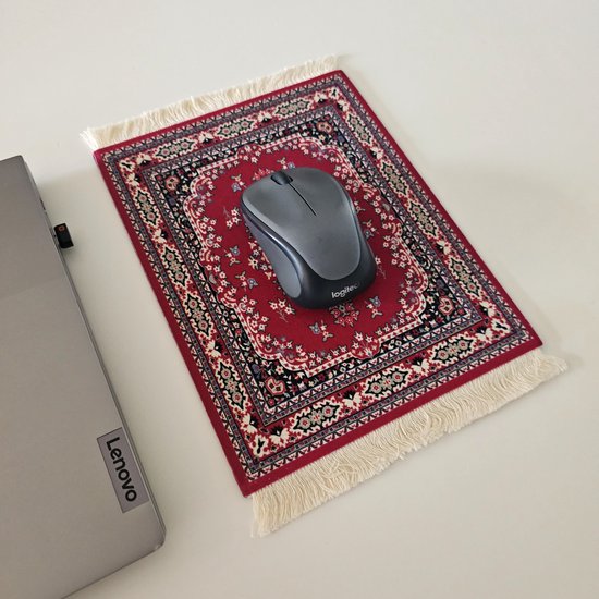 MuisMaatje - Perzisch Tapijt Muismat - Type: Bordeaux Heart - Perzisch Muismatje - Zachte Muismat met touwtjes