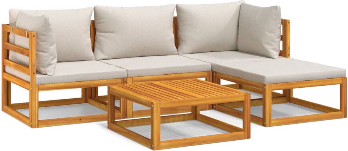 vidaXL 5-delige - Loungeset - met - lichtgrijze - kussens - massief - hout Lichtgrijs