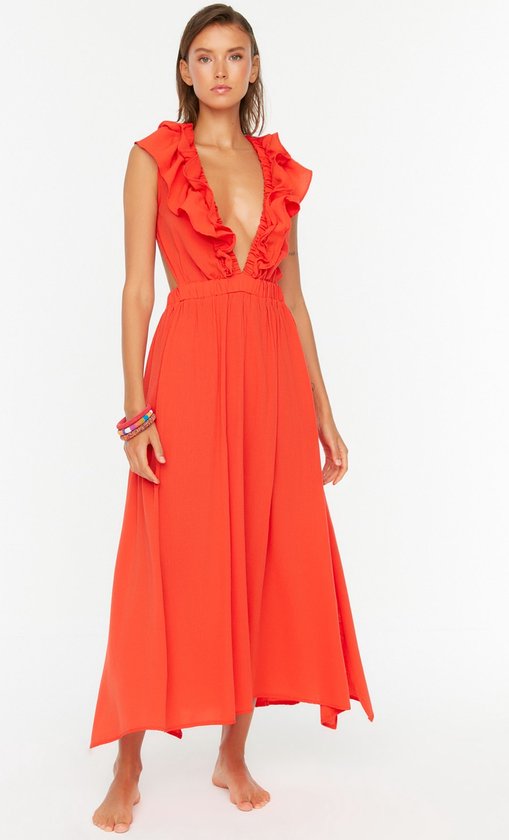GRACE KARIN Elegante kantoorjurk voor dames, driekwartmouwen, V-hals, bodycon zakelijke jurk, cocktailjurk, Rood, M
