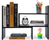 Boekenkast, verstelbaar staand rek, boekenkast, boekenhouder voor rek, uitbreidbaar staand rek, houten rek voor kantoor, woonkamer (zwart)