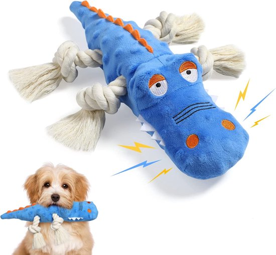 Jouet pour chien, forme de crocodile, jouet à mâcher avec couineur et corde  en coton,... | bol.com
