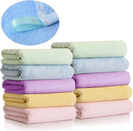 10 stuks washandjes zachte handdoeken 5 kleuren met 2 stuks van hoogwaardige bamboevezel met ophangkoord voor de gevoelige huid (30 x 30 cm)