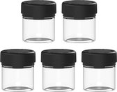 Aviator PET-plastic containers voor droge goederen, poeders en medicijnen met kindveilige doppen, 5 x containers, doorzichtige natuurlijke container, zwart deksel, 1oz / 30cc / 30ml