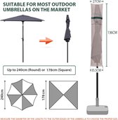 Parasol beschermhoes met staaf, afdekhoezen voor 200 cm / 200 × 150 cm / 200 × 125 cm tuinscherm, afdekking voor balkonscherm, 100% polyester, waterdicht, kaki