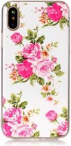 GadgetBay Bloemen hoesje TPU iPhone X XS rozen wit roze case