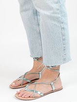Sacha - Dames - Mintgroene metallic leren sandalen - Maat 39