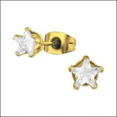 Aramat jewels ® - Oorbellen zweerknopjes ster zirkonia goudkleurig staal 4mm