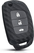 Zachte Carbon Sleutelcover met Knoppen - Geschikt voor Hyundai - Sleutelhoesje Geschikt voor Hyundai Sonata / Fe / Grandeur / i10 / i20 / iX25 / i30 / iX35 / Solaris / Tucson / Elantra - Siliconen Materiaal - Sleutel Hoesje Cover - Auto Accessoires