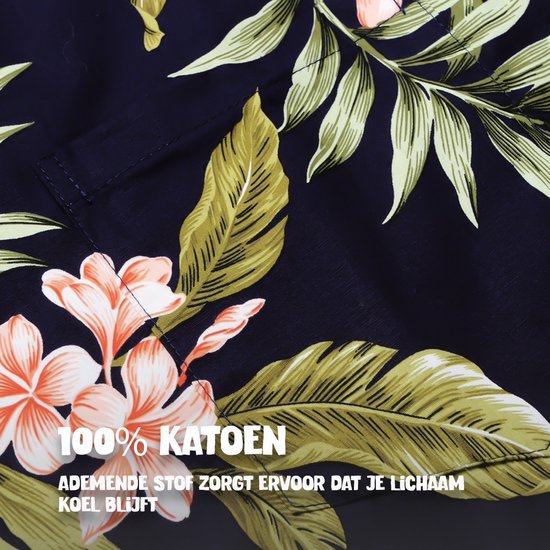 Hawaii Blouse Mannen - Shirt - Hemd - 100% Katoen - Overhemd Heren Korte Mouw - Made in Hawaii "Hibiscus Blauw" Maat S