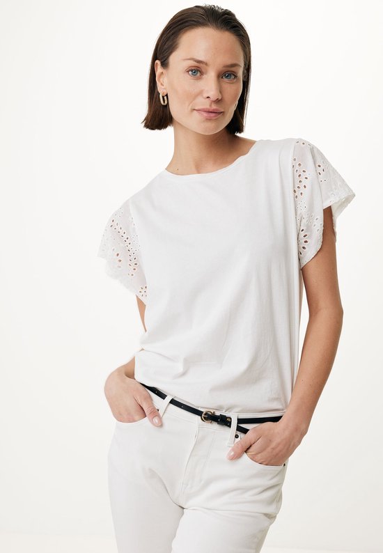 Top With Broidery Sleeves Dames - Off White - Maat M