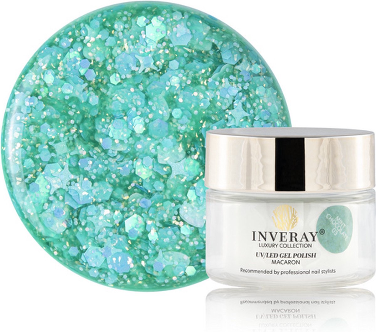 INVERAY Macaron UV LED Gellak- Gel Polish met glitters in 1 potje Mint chocolate Nail art Manicure