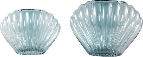 PTMD Shela Vase en verre Blue coquillage ouvert L