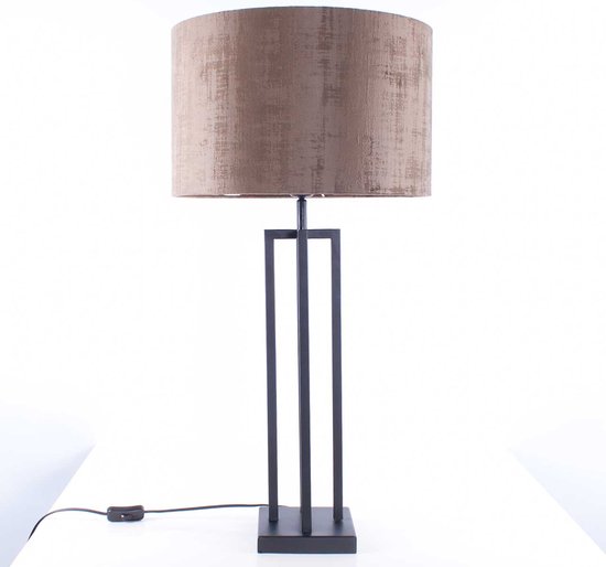 Lampe de table carrée avec abat-jour en velours Roma | 1 lumière | marron noir | métal / tissu | Ø 40 cm | 79 cm de haut | lampe de table | design moderne / attrayant / classique
