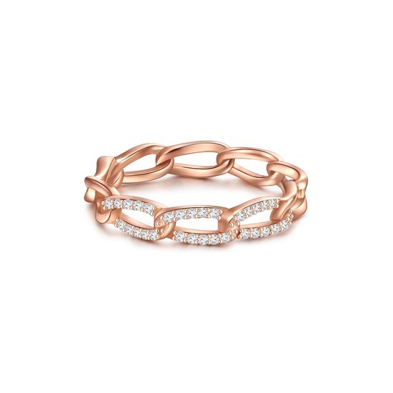 Bague à maillons en or rose sertie de zircons.