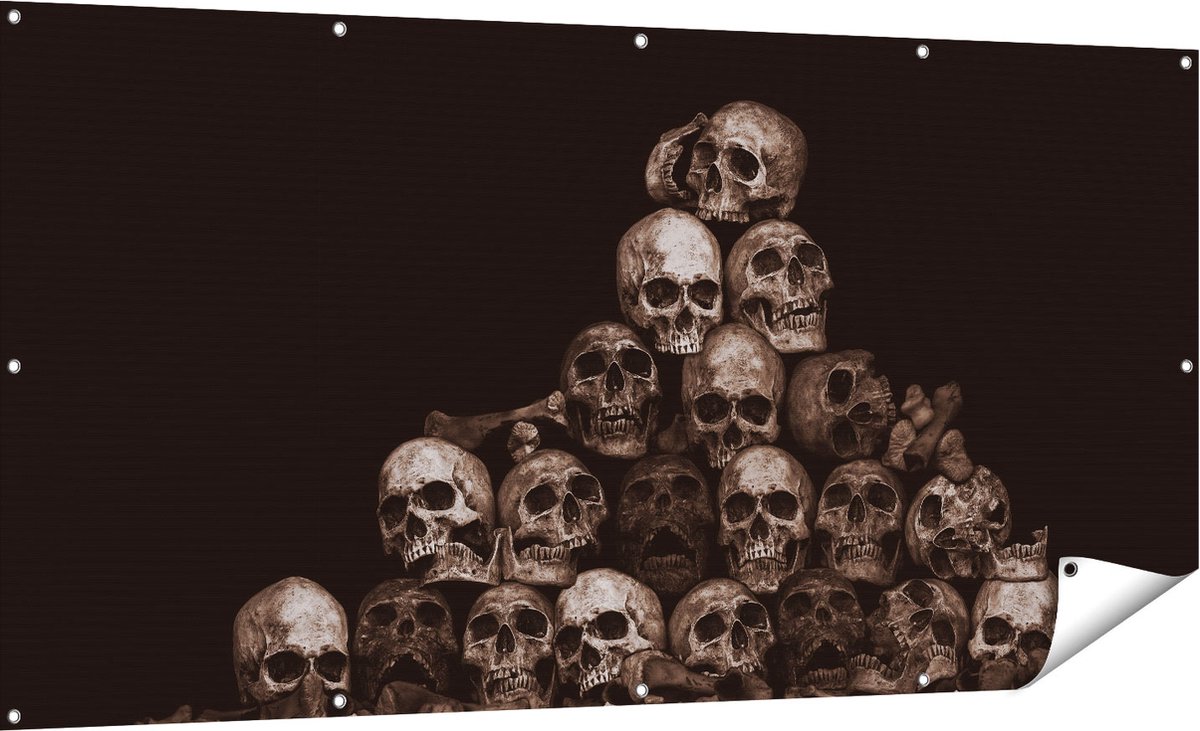 Gards Tuinposter Schedels - Doodshoofden - Doodskoppen - 180x90 cm - Tuindoek - Tuindecoratie - Wanddecoratie buiten - Tuinschilderij Multikleur