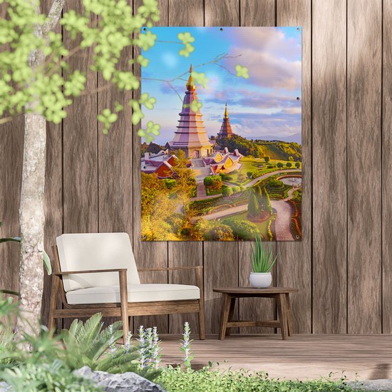 Gards Poster de jardin Temples Pagodes dans la Berg Inthanon en Thaïlande - 90x120 cm - Toile de jardin - Décoration de jardin - Décoration murale extérieure - Peinture de jardin