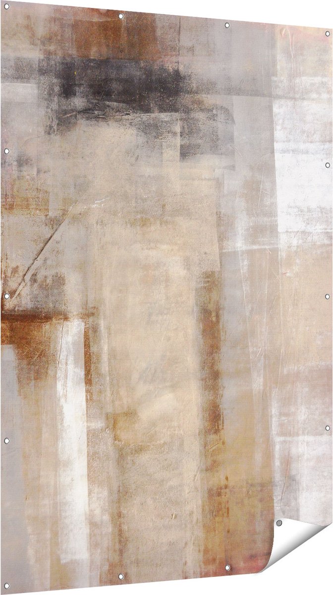 Gards Tuinposter Abstracte Kunst Bruin met Beige - 120x180 cm - Tuindoek - Tuindecoratie - Wanddecoratie buiten - Tuinschilderij Multikleur