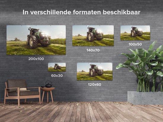 Gards Affiche de jardin Tracteur sur l'Herbe - Tracteur - 180x90 cm - Toile jardin - Décoration de jardin - Décoration murale extérieur - Tableau jardin