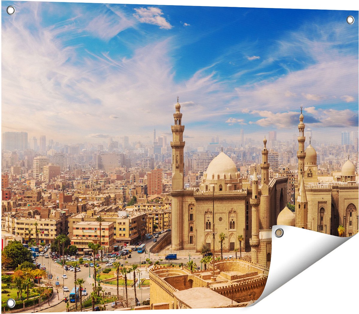 Gards Tuinposter Moskee in Cairo, Egypte - 80x60 cm - Tuindoek - Tuindecoratie - Wanddecoratie buiten - Tuinschilderij Multikleur
