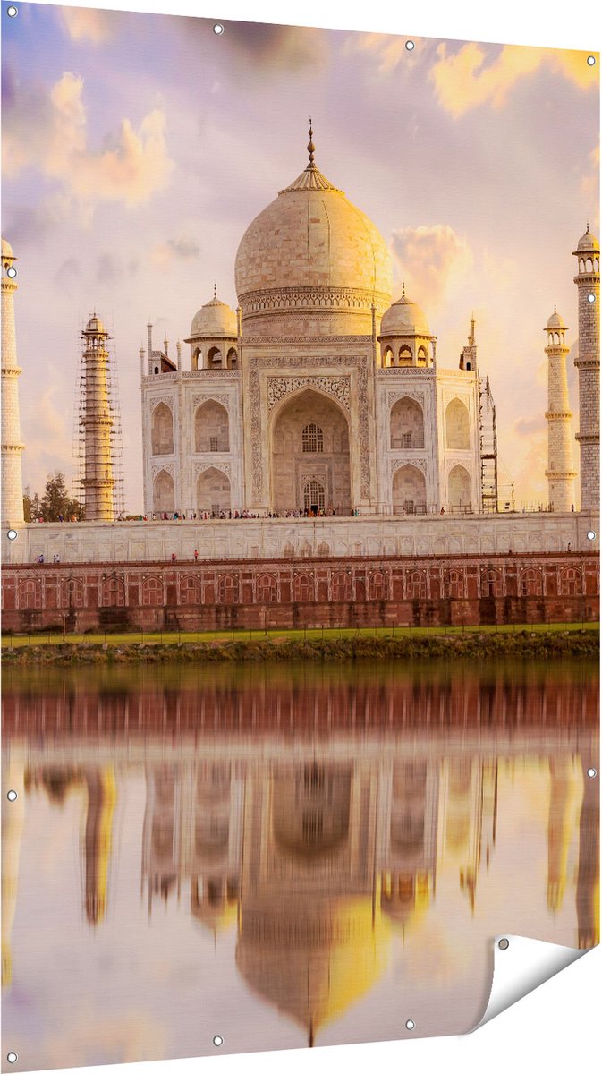Gards Tuinposter Taj Mahal bij het Water in India - 120x180 cm - Tuindoek - Tuindecoratie - Wanddecoratie buiten - Tuinschilderij Multikleur