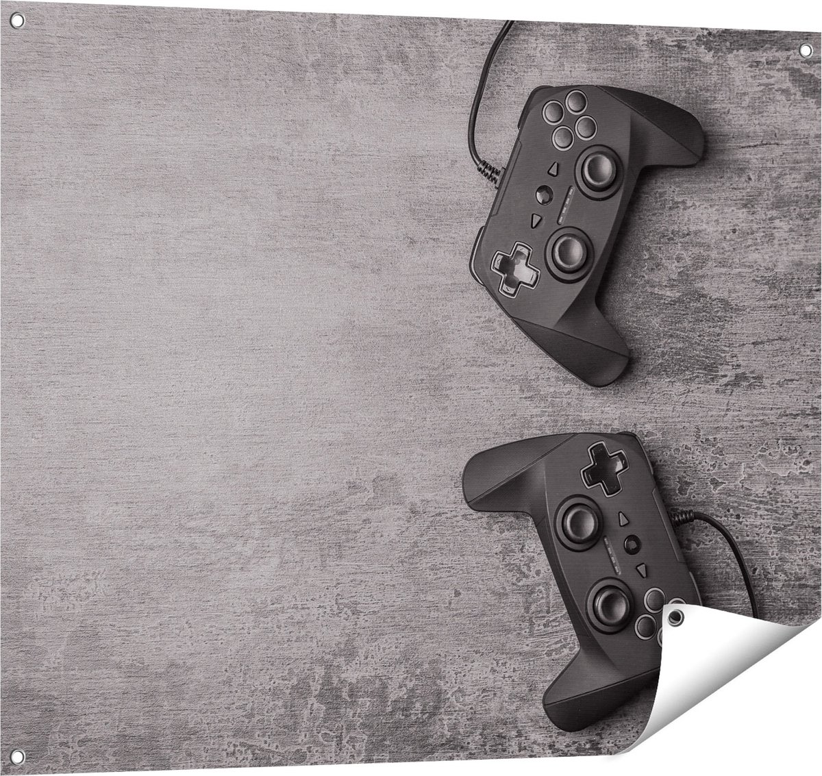Gards Tuinposter Twee Game Controllers op Tafel - Gaming - 100x80 cm - Tuindoek - Tuindecoratie - Wanddecoratie buiten - Tuinschilderij Multikleur