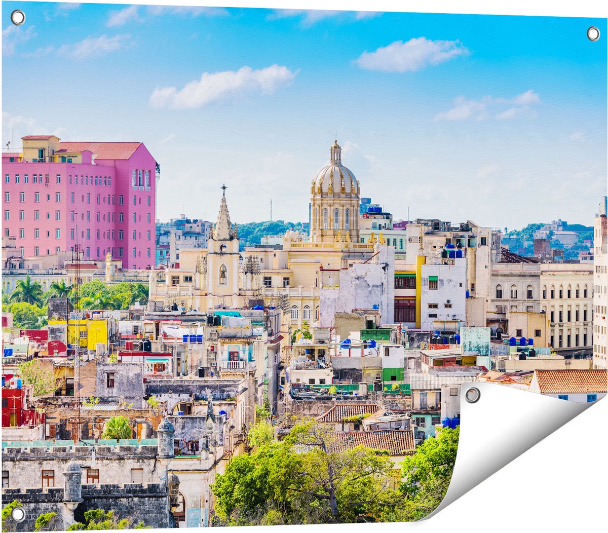 Gards Tuinposter Havana Stad in Cuba - 80x60 cm - Tuindoek - Tuindecoratie - Wanddecoratie buiten - Tuinschilderij Multikleur