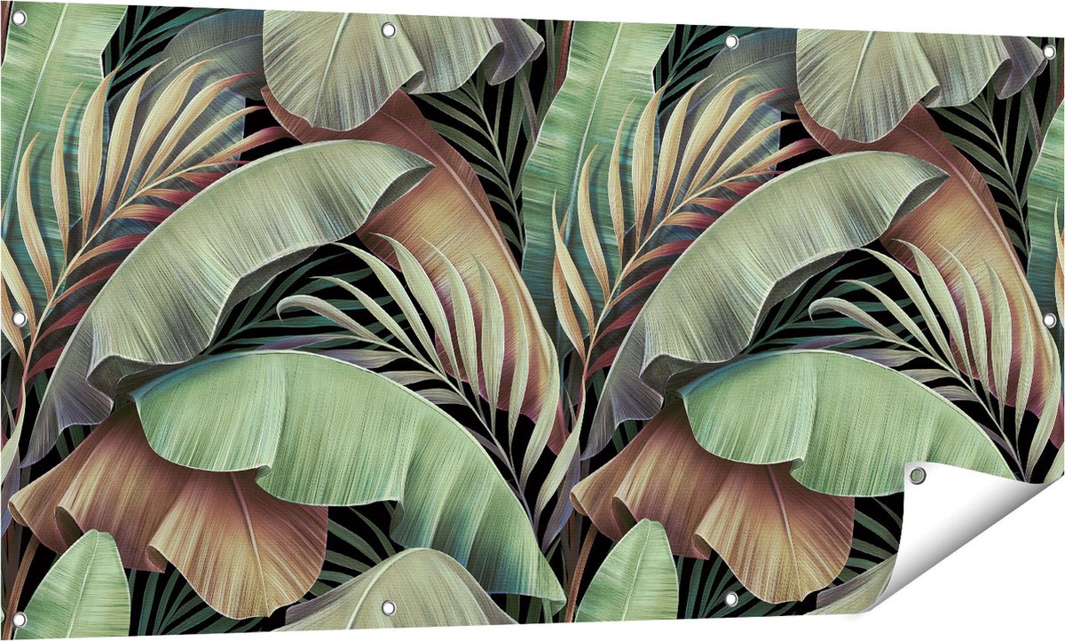 Gards Tuinposter Tropische Bladeren - 140x70 cm - Tuindoek - Tuindecoratie - Wanddecoratie buiten - Tuinschilderij Multikleur