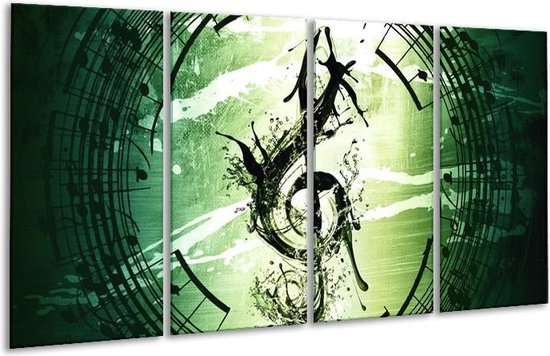 GroepArt - Glasschilderij - Gitaar - Groen, Wit, Zwart - 160x80cm 4Luik - Foto Op Glas - Geen Acrylglas Schilderij - 6000+ Glasschilderijen Collectie - Wanddecoratie