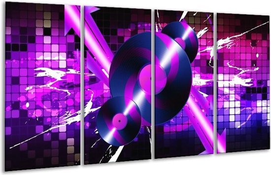 GroepArt - Glasschilderij - Muziek - Paars, Roze, Zwart - 160x80cm 4Luik - Foto Op Glas - Geen Acrylglas Schilderij - 6000+ Glasschilderijen Collectie - Wanddecoratie