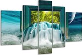 Glasschilderij Waterval - Blauw, Groen, Wit - 170x100cm 5Luik - Foto Op Glas - Geen Acrylglas Schilderij - 6000+ Glasschilderijen Collectie - Wanddecoratie