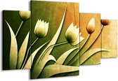 GroepArt - Schilderij -  Tulp - Groen, Geel, Wit - 160x90cm 4Luik - Schilderij Op Canvas - Foto Op Canvas
