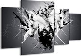 GroepArt - Schilderij -  Abstract - Wit, Zwart, Grijs - 160x90cm 4Luik - Schilderij Op Canvas - Foto Op Canvas