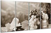 GroepArt - Glasschilderij - Druiven, Keuken - Sepia - 160x80cm 4Luik - Foto Op Glas - Geen Acrylglas Schilderij - 6000+ Glasschilderijen Collectie - Wanddecoratie