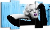 GroepArt - Schilderij - Marilyn Monroe - Blauw, Zwart, Paars - 120x65cm 5Luik - Foto Op Canvas - GroepArt 6000+ Schilderijen 0p Canvas Art Collectie - Wanddecoratie