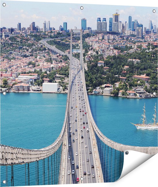 Foto: Gards tuinposter istanbul bosporus brug vanaf boven 90x90 cm tuindoek tuindecoratie wanddecoratie buiten tuinschilderij