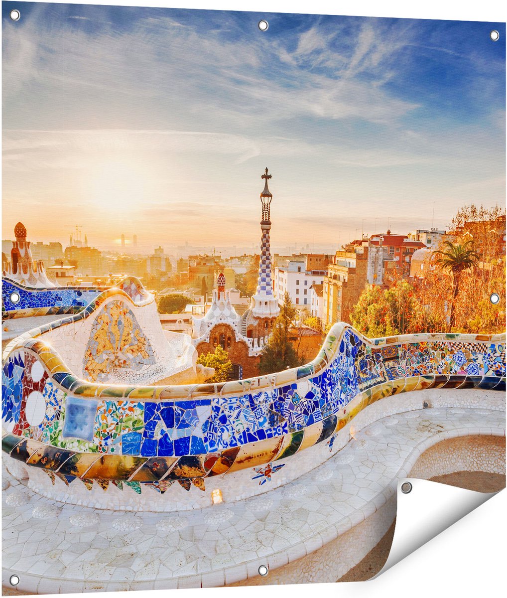 Gards Tuinposter Park G�ell in Barcelona - 90x90 cm - Tuindoek - Tuindecoratie - Wanddecoratie buiten - Tuinschilderij Multikleur