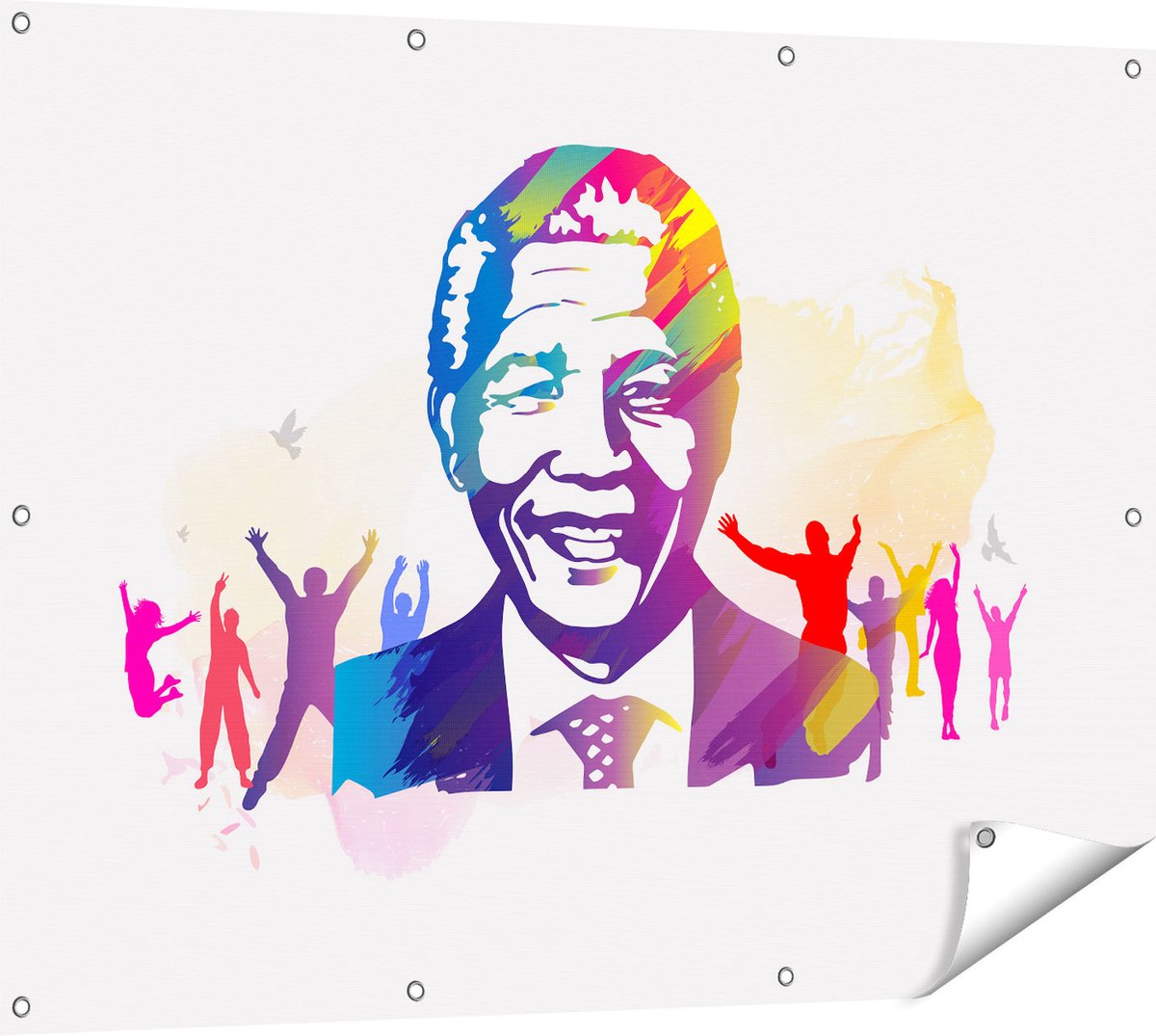 Gards Tuinposter Nelson Mandela - 120x90 cm - Tuindoek - Tuindecoratie - Wanddecoratie buiten - Tuinschilderij Multikleur