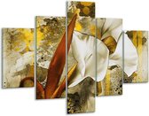 Glasschilderij -  Bloem - Wit, Bruin, Geel - 100x70cm 5Luik - Geen Acrylglas Schilderij - GroepArt 6000+ Glasschilderijen Collectie - Wanddecoratie- Foto Op Glas