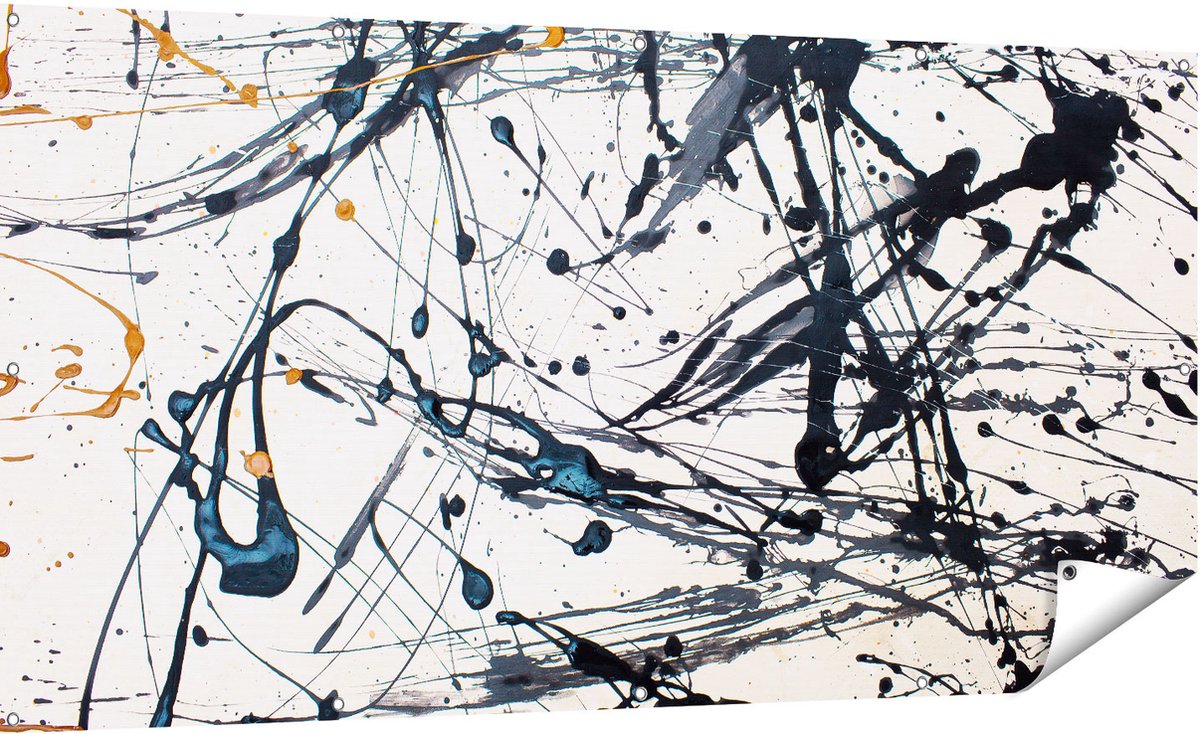 Gards Tuinposter Abstracte Kunst van Zwarte Verf - 180x90 cm - Tuindoek - Tuindecoratie - Wanddecoratie buiten - Tuinschilderij Multikleur