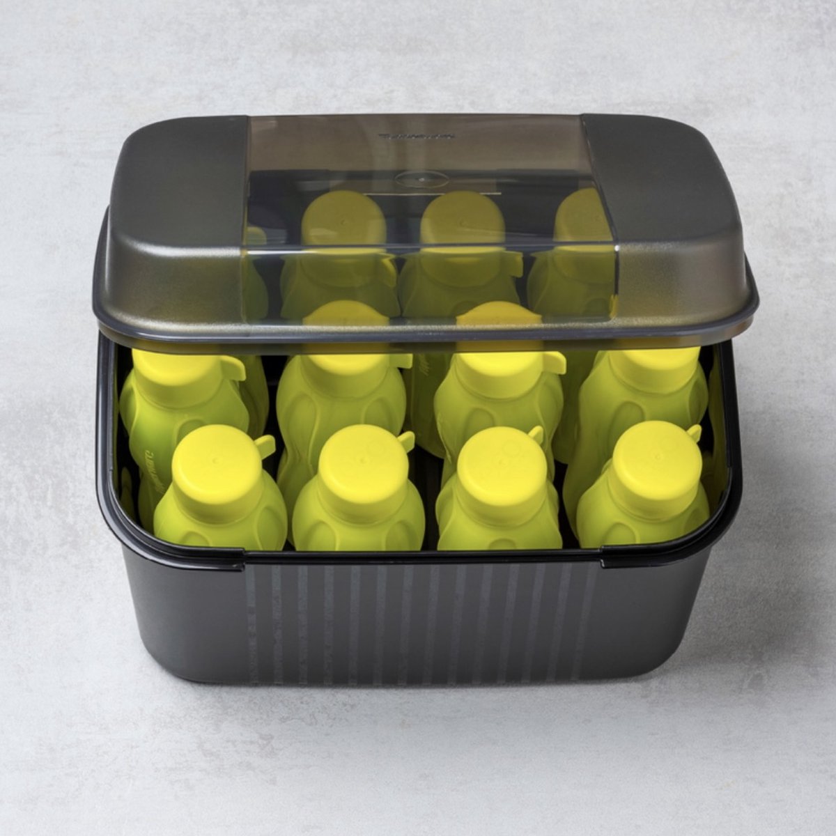 Lot De Boîtes Tupperware Multicolores (dont Chinois, Saupoudreuse) + Boîte Noire Cadeau