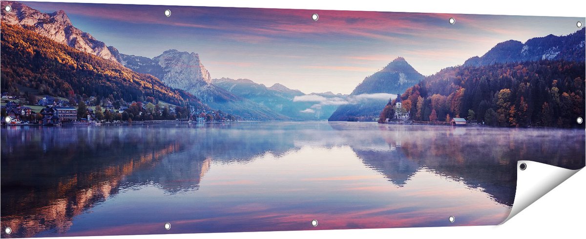 Gards Tuinposter Meer in de Bergen - 180x60 cm - Tuindoek - Tuindecoratie - Wanddecoratie buiten - Tuinschilderij Multikleur