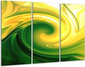 Glasschilderij Abstract - Geel, Groen - 120x80cm 3Luik - Foto Op Glas - Geen Acrylglas Schilderij - GroepArt 6000+ Glas Art Collectie - Maatwerk Mogelijk