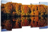 GroepArt - Canvas Schilderij - Herfst - Oranje, Groen, Geel - 150x80cm 5Luik- Groot Collectie Schilderijen Op Canvas En Wanddecoraties