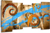 GroepArt - Canvas Schilderij - Art - Blauw, Oranje, Bruin - 150x80cm 5Luik- Groot Collectie Schilderijen Op Canvas En Wanddecoraties