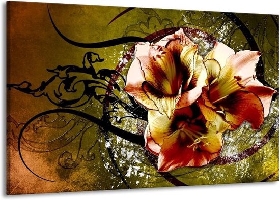 Peinture sur toile Lily | Brun vert | 140x90cm 1 Liège