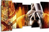 GroepArt - Canvas Schilderij - Lichaam - Geel, Oranje, Zwart - 150x80cm 5Luik- Groot Collectie Schilderijen Op Canvas En Wanddecoraties